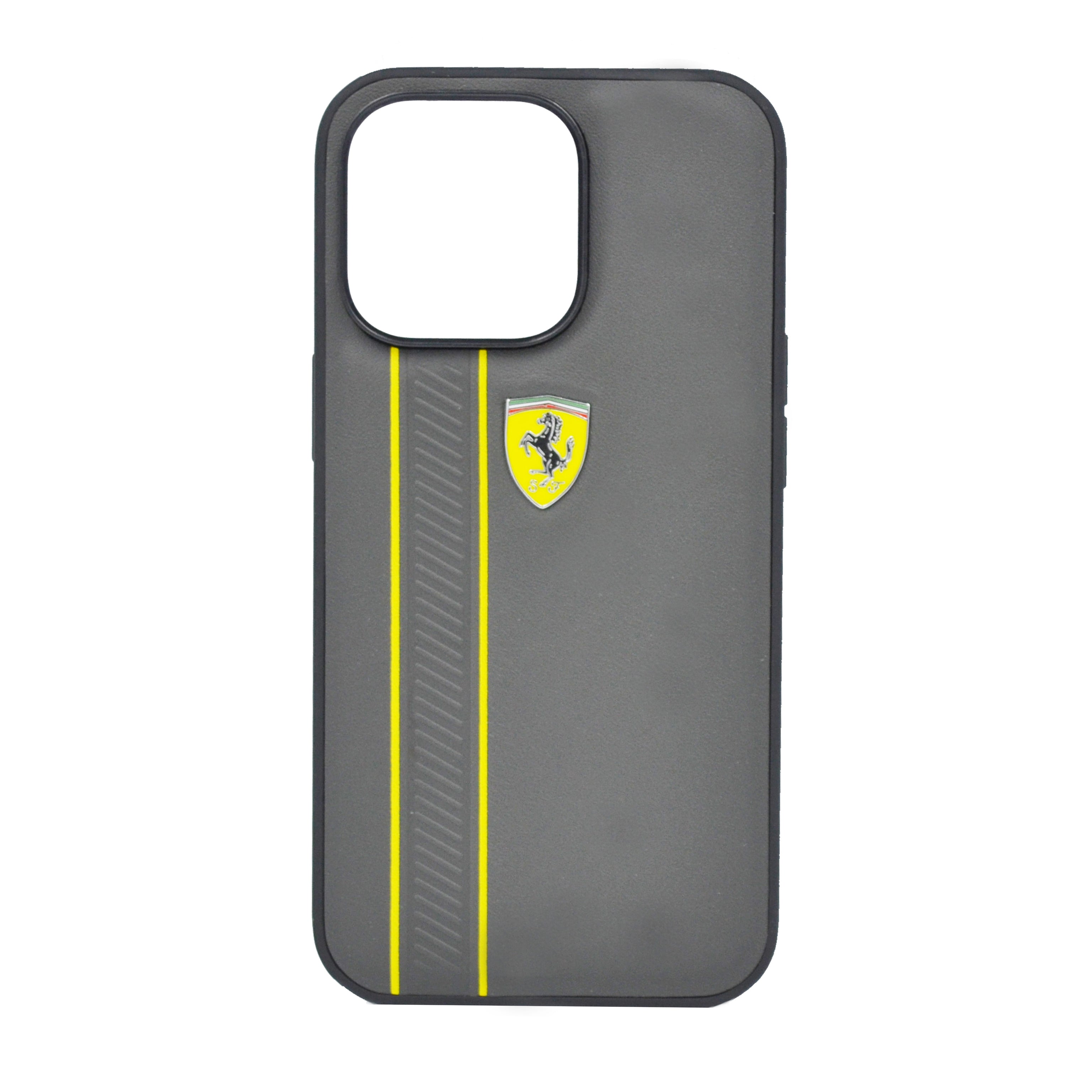 Ferrari Genuine Leather Hard Case With Debossed Stripes iPhone 13 Pro Dark Gray