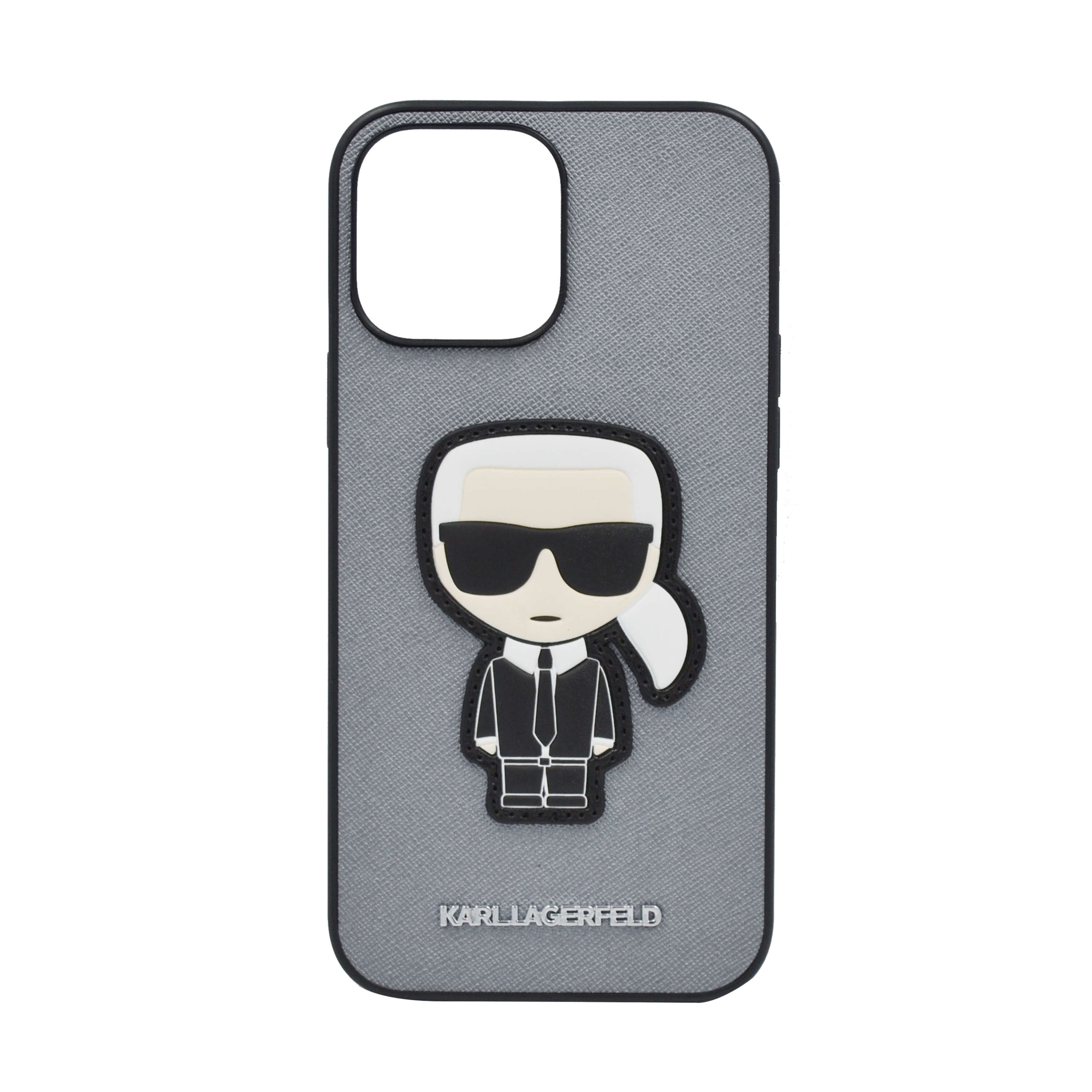 Karl Lagerfeld Pu Saffiano Case With Iconic Patch And Metal Logo For iPhone 13 Pro Max Silver