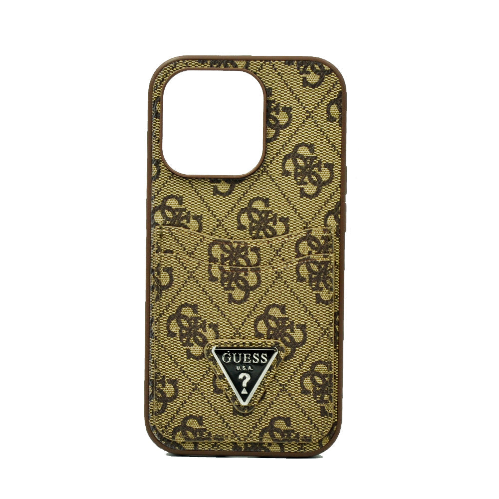 Guess 4G Double Card Triangle Hard Case For iPhone 14 Pro Brown