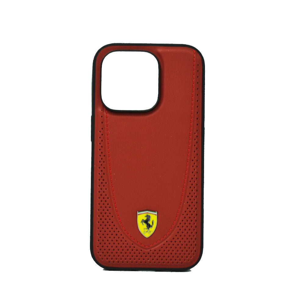 Ferrari Magsafe Leather Stitched Red Line Hard Case For iPhone 14 Pro Red