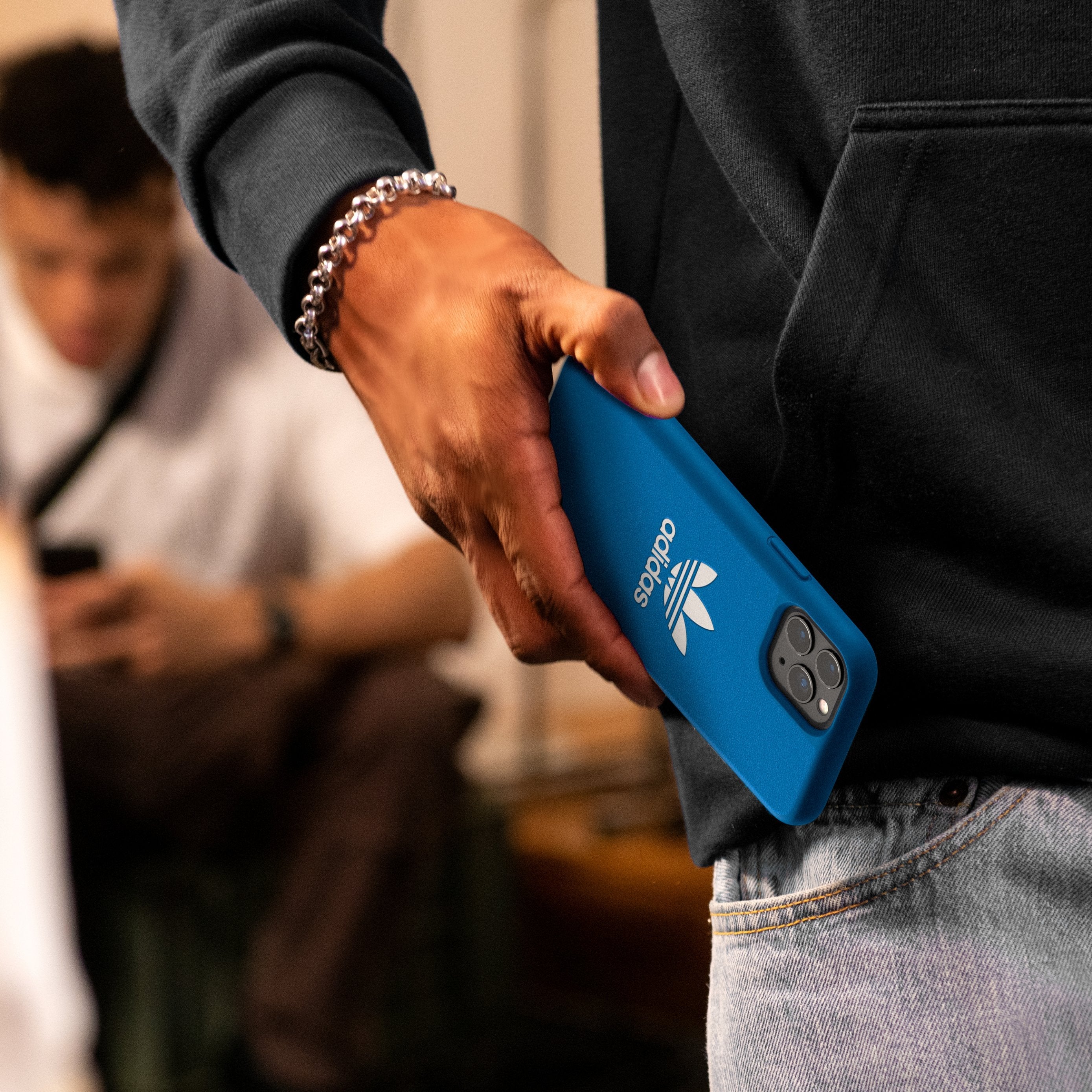 Adidas ORIGINALS Apple iPhone 12 Pro Max Basic Moulded Case - Back cover w/ Trefoil Design, Scratch & Drop Protection w/ TPU Bumper, Wireless Charging Compatible - Blue/White