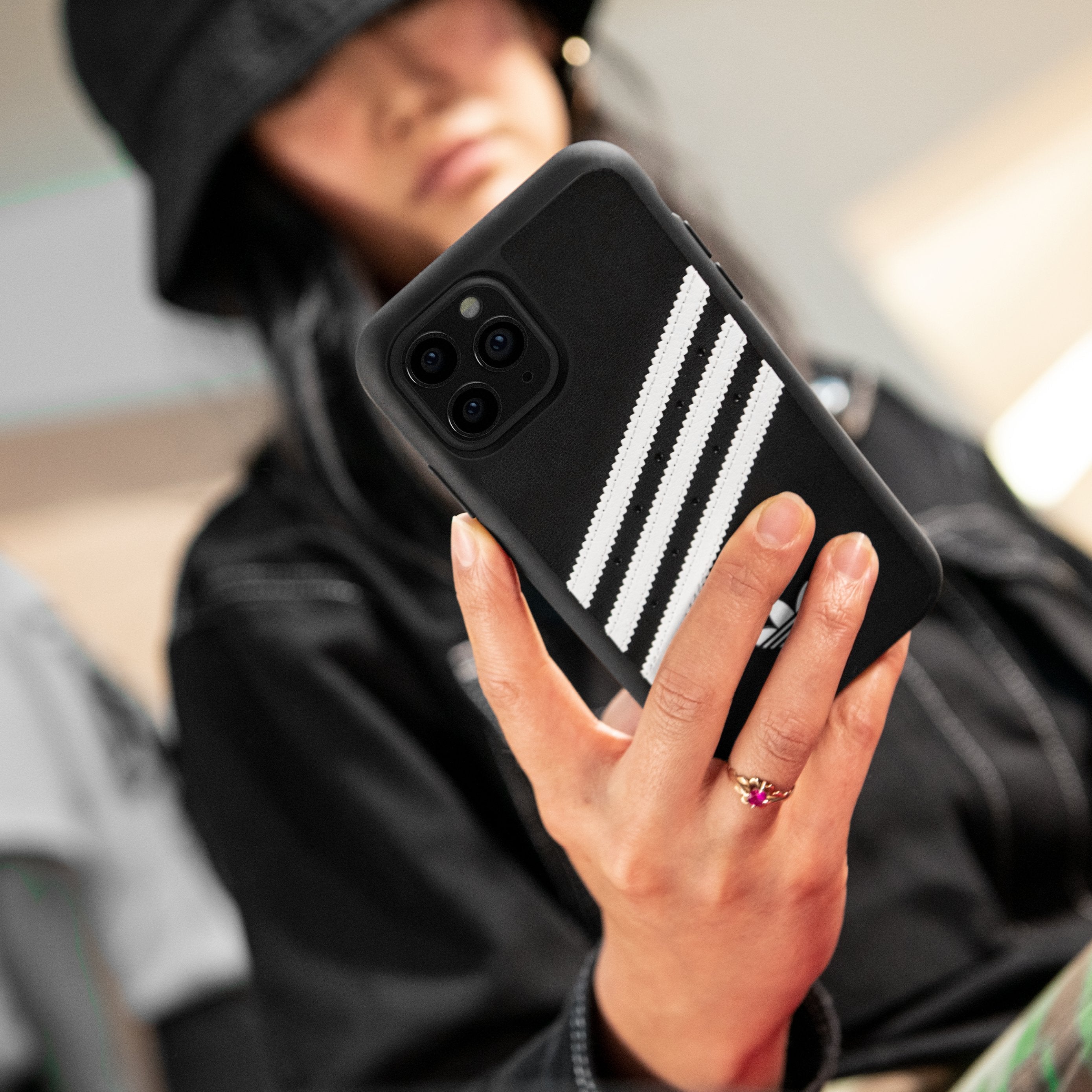 Adidas SAMBA Apple iPhone 12 Mini Moulded Case - Back cover w/ 3 Stripes & Trefoil Design, Scratch & Drop Protection w/ TPU Bumper, Wireless Charging Compatible - Black/White