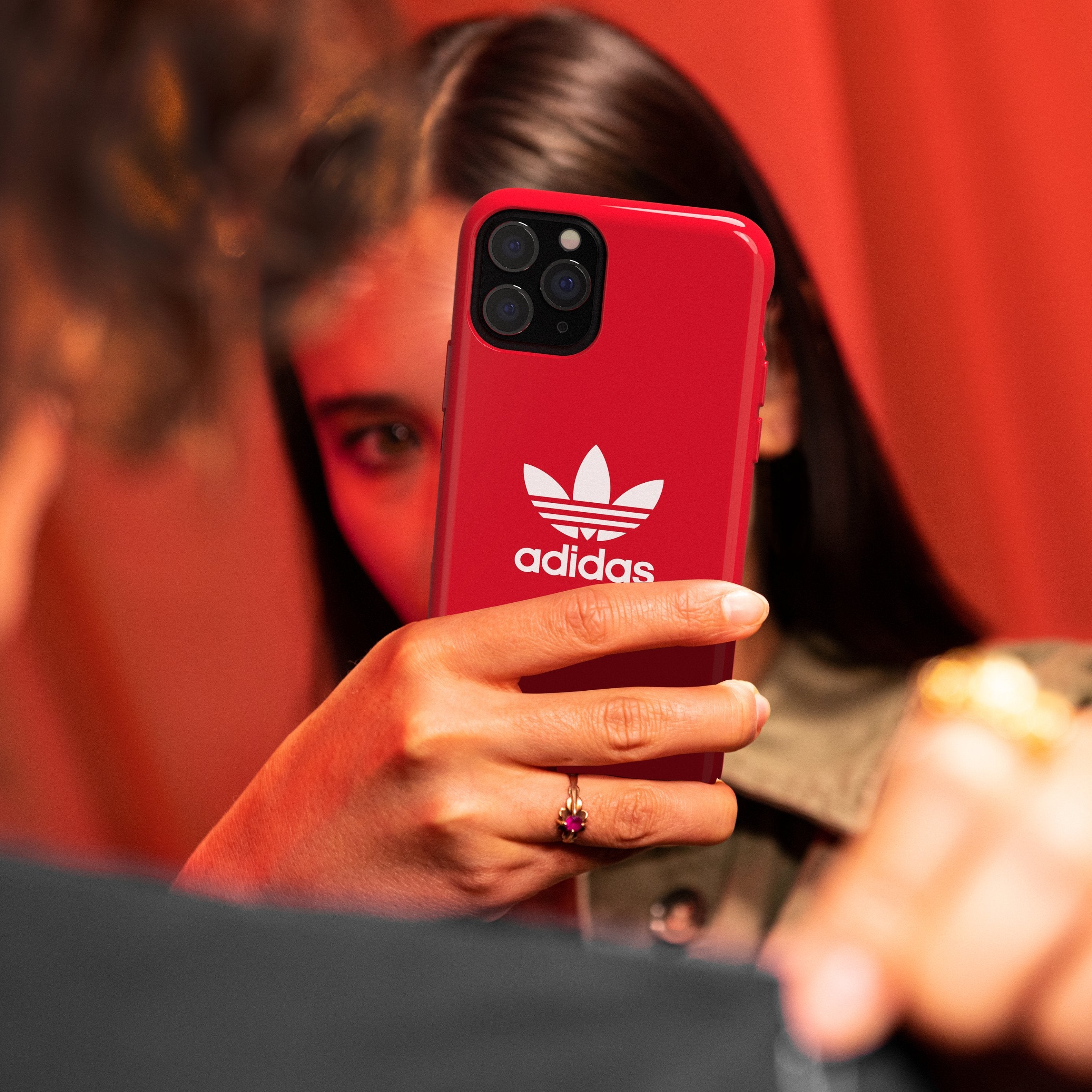 adidas SNAP Apple iPhone 12 Mini Trefoil Case - Back cover w/ Trefoil Design, Scratch & Drop Protection w/ TPU Bumper, Wireless Charging Compatible - Scarlet