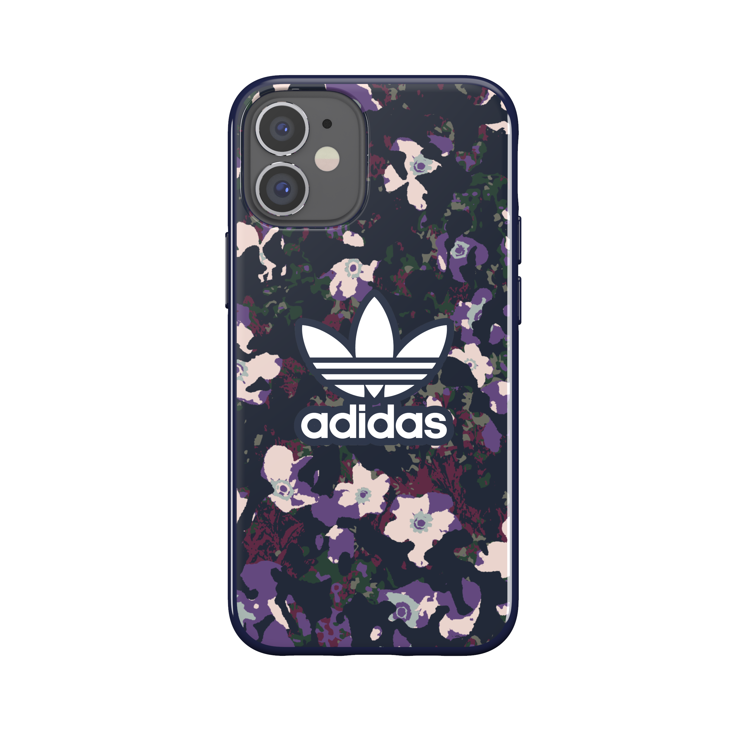 adidas SNAP Apple iPhone 12 Mini Graphic Case - Back cover w/ Trefoil Design, Scratch & Drop Protection w/ TPU Bumper, Wireless Charging Compatible - Navy/Active Puple