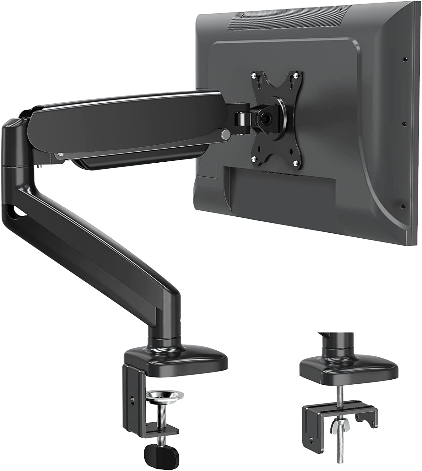 MOUNTUP Single Monitor Mount Stand, Fully Adjustable Monitor Arm with Gas Spring, Monitor Desk Mount for 17-32 Inch Computer Screen with Clamp, Grommet Base, Fit VESA 75x75&100x100, Black, MU0004A