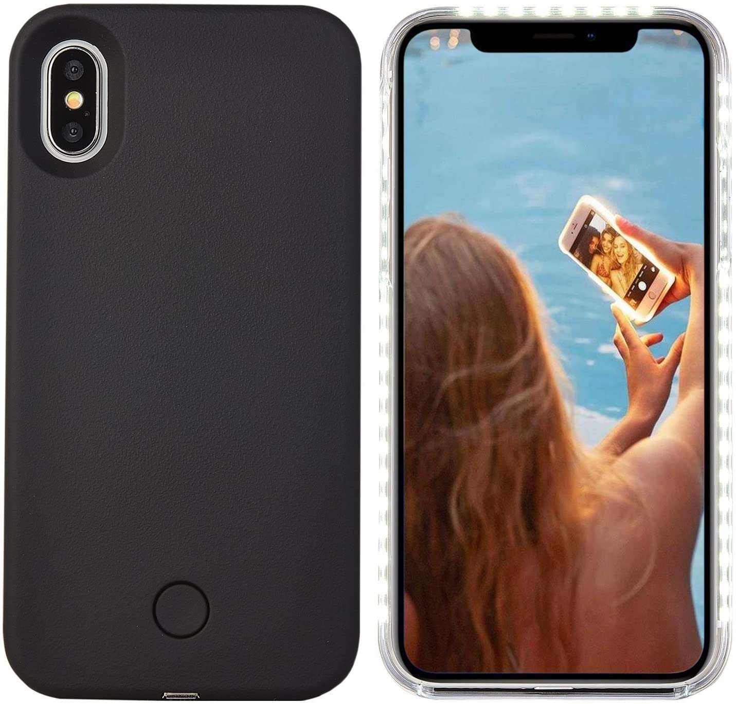 iPhone XS / X Case, LED Illuminated Selfie Light Cell Phone Case Cover [Rechargeable] Light Up Luminous Selfie Flashlight Case 5.8inch - Rose Gold