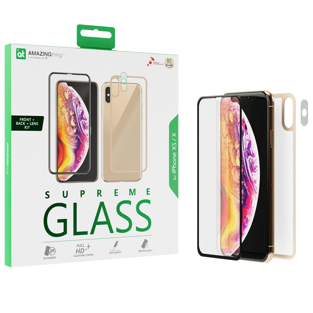 Amazing Thing iPhone XS / X FRONT screen and BACK Tempered Glass Protector with Lens Protection