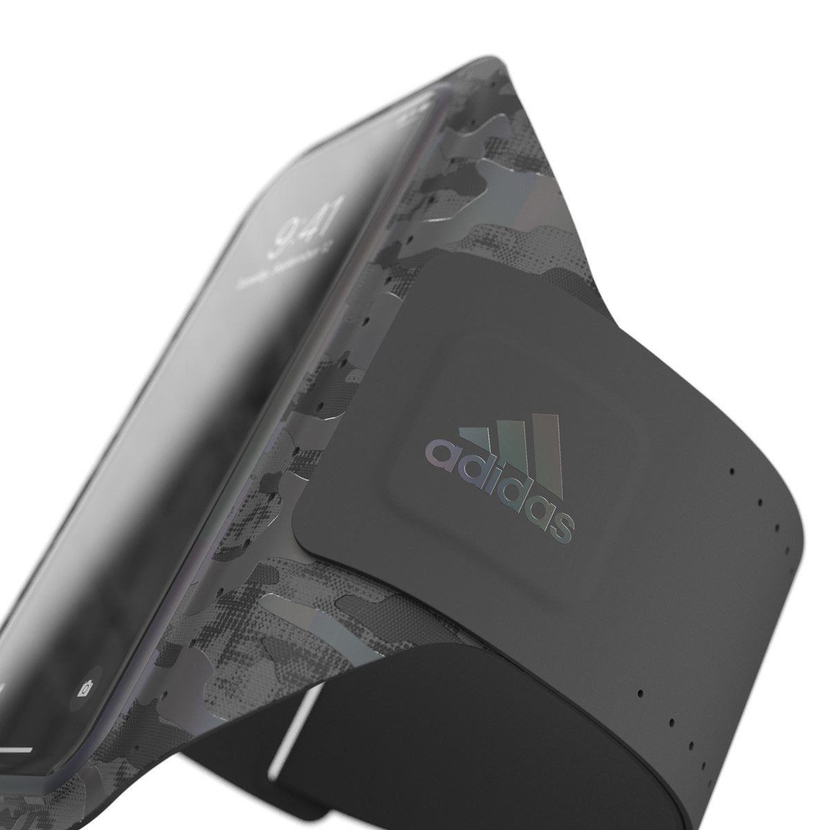 Adidas Originals Universal Sports Armband (S) Phone Holder - Touchscreen Compatible, Adjustable Strap, Reflective Denim print, 3x pockets including a key pocket, Fits up to 5.5" Phone - Black