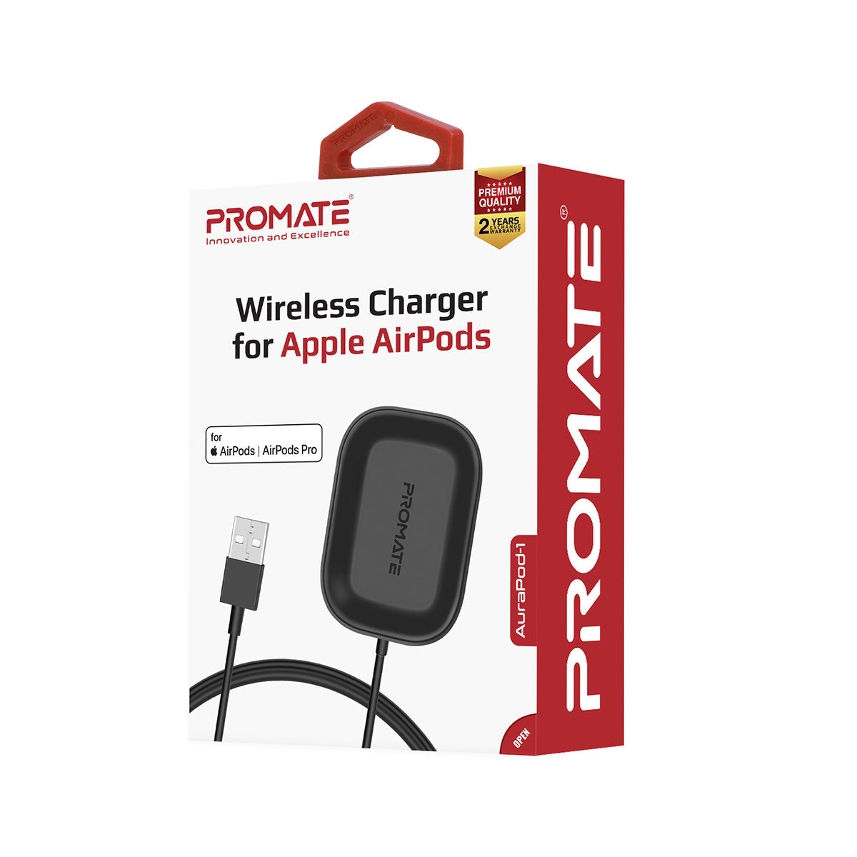 Promate - Wireless Charger for AirPods, Powerful 5W Wireless Charging Dock with Anti-Slip Surface Design and Over-Charging Protection for AirPods and AirPods Pro, AuraPod-1 Black