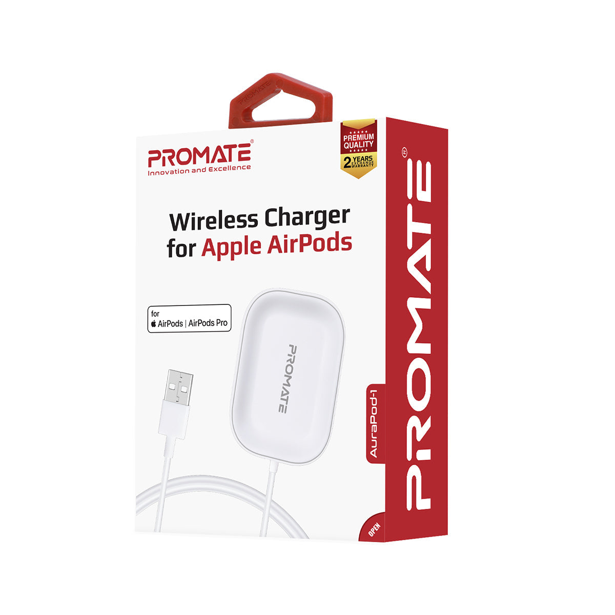 Promate - Wireless Charger for AirPods, Powerful 5W Wireless Charging Dock with Anti-Slip Surface Design and Over-Charging Protection for AirPods and AirPods Pro, AuraPod-1 White