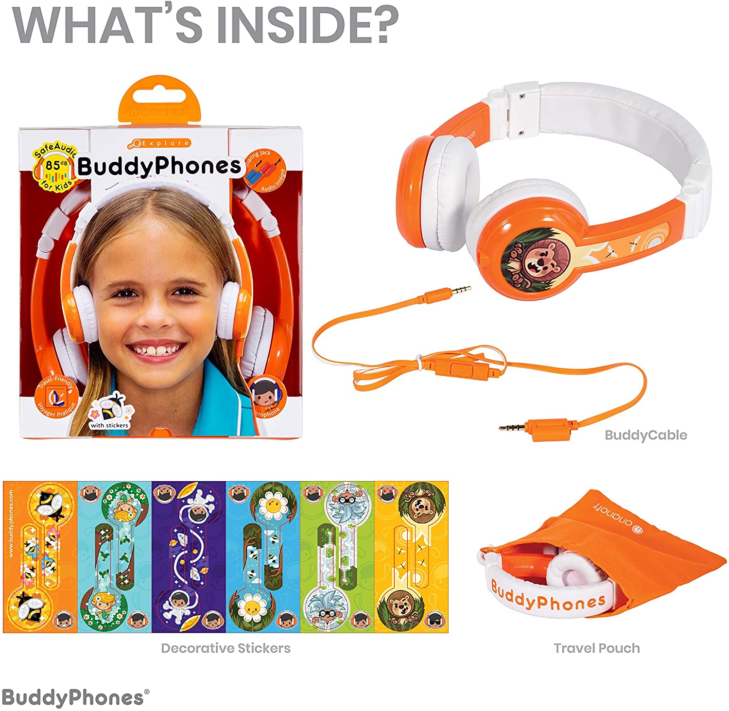 BuddyPhones - Explore Foldable Headphones with Mic - Orange