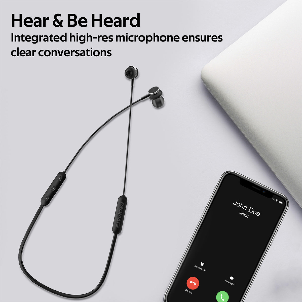 Promate - Wireless Earphones, Dynamic Neckband Bluetooth v5.0 Magnetic Closure Secure Fit Headphones with Built-In Hi-Res Mic, In-Line Multifunctional Control and Long Playtime for Smartphones, Running, Tablet, iPod, Bali Black