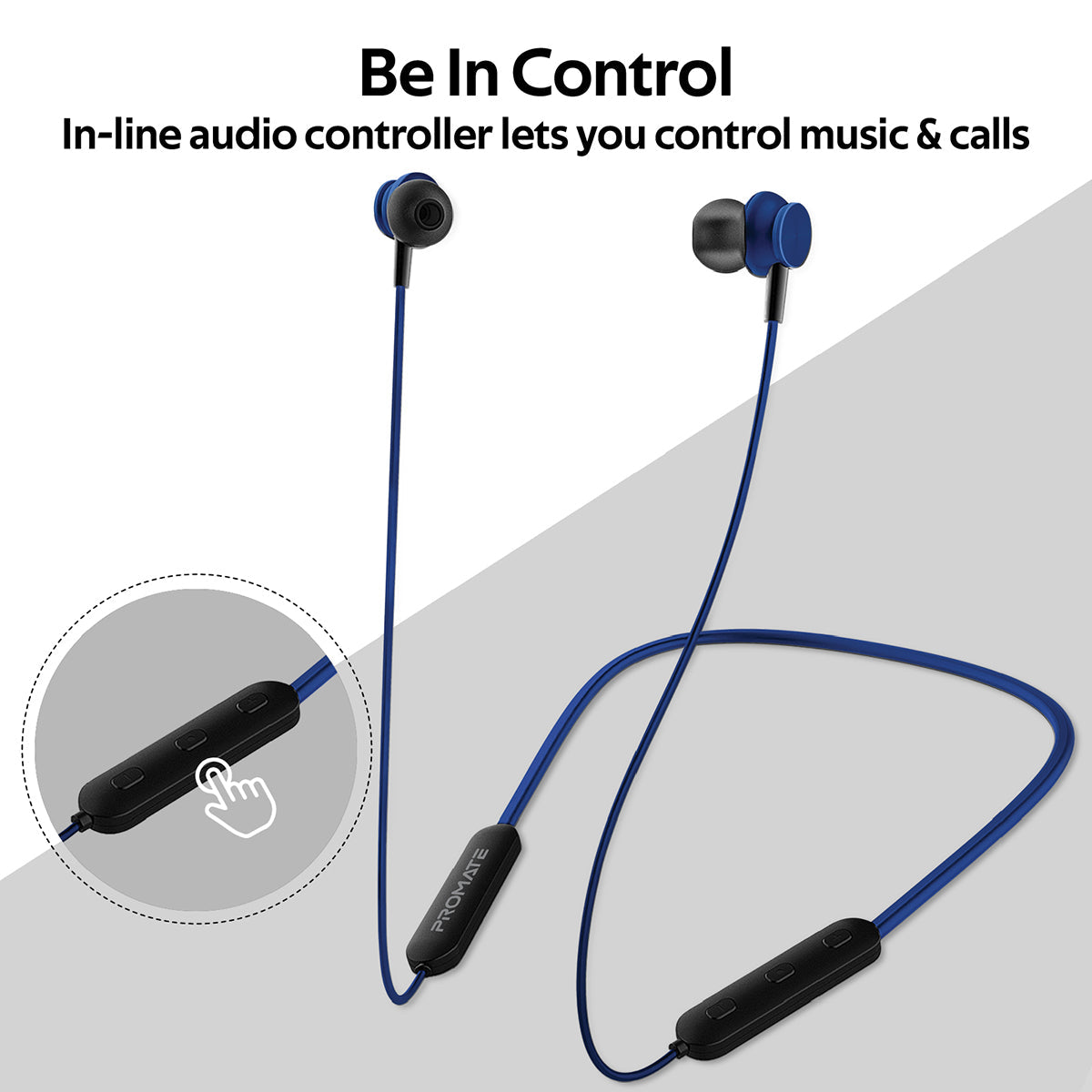 Promate - Wireless Earphones, Dynamic Neckband Bluetooth v5.0 Magnetic Closure Secure Fit Headphones with Built-In Hi-Res Mic, In-Line Multifunctional Control and Long Playtime for Smartphones, Running, Tablet, iPod, Bali Blue