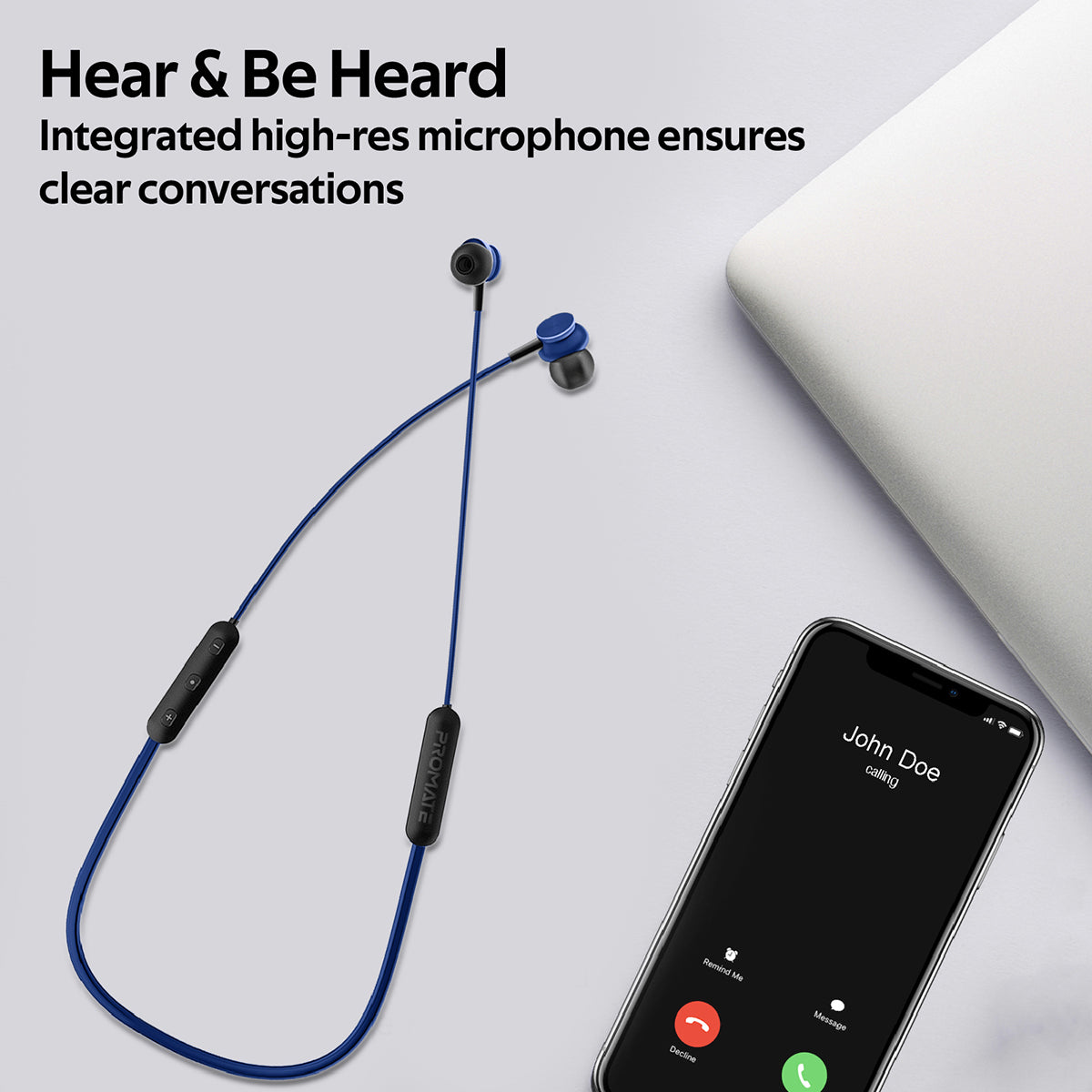 Promate - Wireless Earphones, Dynamic Neckband Bluetooth v5.0 Magnetic Closure Secure Fit Headphones with Built-In Hi-Res Mic, In-Line Multifunctional Control and Long Playtime for Smartphones, Running, Tablet, iPod, Bali Blue