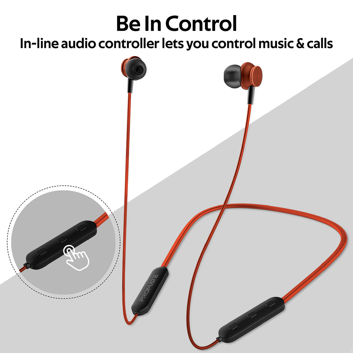 Promate - Wireless Earphones, Dynamic Neckband Bluetooth v5.0 Magnetic Closure Secure Fit Headphones with Built-In Hi-Res Mic, In-Line Multifunctional Control and Long Playtime for Smartphones, Running, Tablet, iPod, Bali Maroon