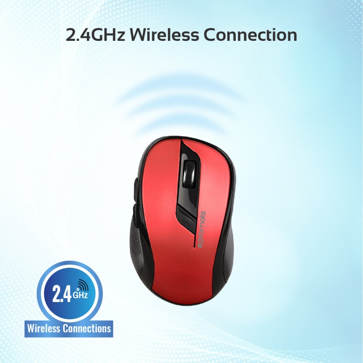 Promate - Wireless Mouse, 2.4Ghz Portable Optical Wireless Mouse with USB Nano Receiver, 3 Adjustable DPI, 6 Buttons, 10m Working Range and Auto-Sleep Function for PC, Laptop, MacBook, Clix-7 Red