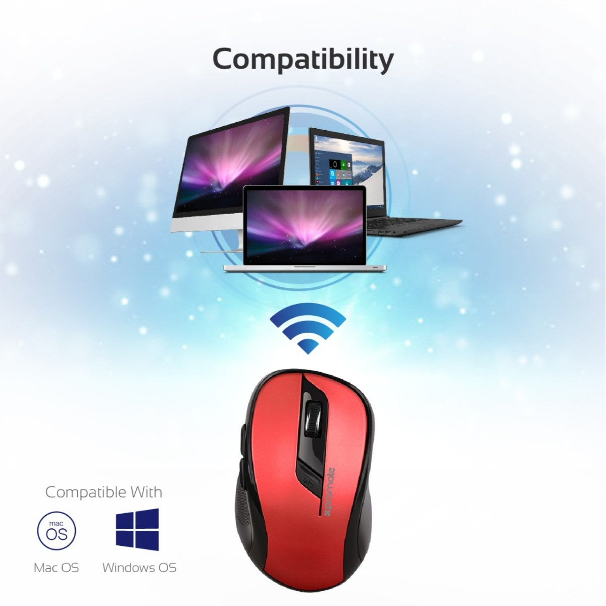 Promate - Wireless Mouse, 2.4Ghz Portable Optical Wireless Mouse with USB Nano Receiver, 3 Adjustable DPI, 6 Buttons, 10m Working Range and Auto-Sleep Function for PC, Laptop, MacBook, Clix-7 Red