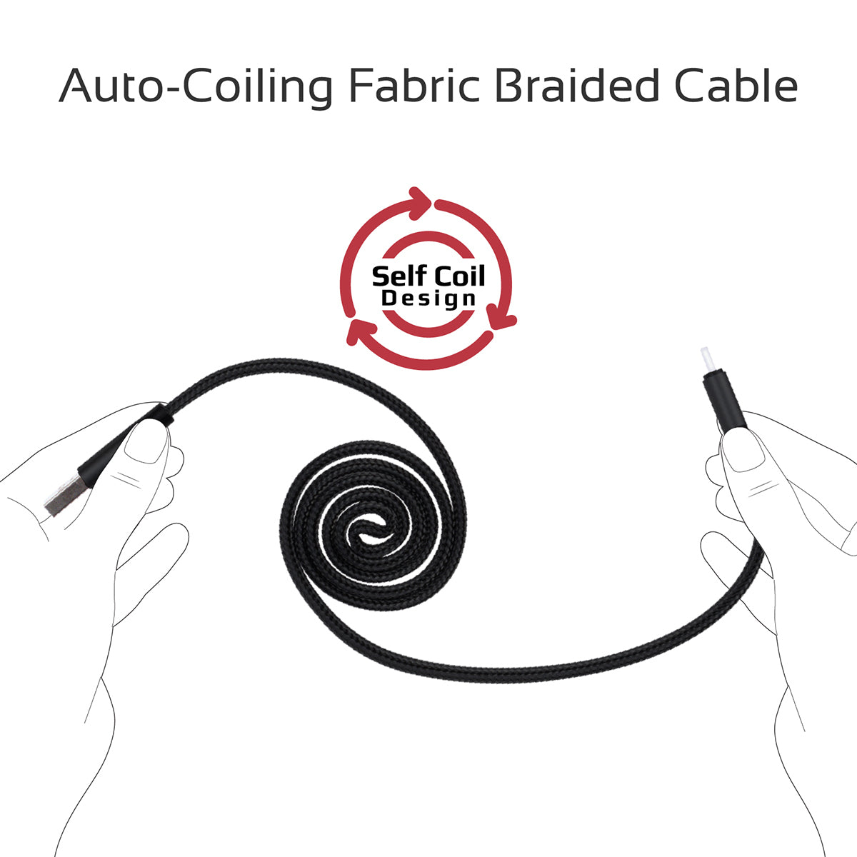 Promate - Auto-Coiling USB-C™ Cable, Premium Fabric Braided Aluminium Alloy Reversible USB-A to Type-C™ Cable With 2A Fast Charge and Sync 1.2 Meter Cord for All Type-C™ Smartphones, Tablet, Coiline-C Black