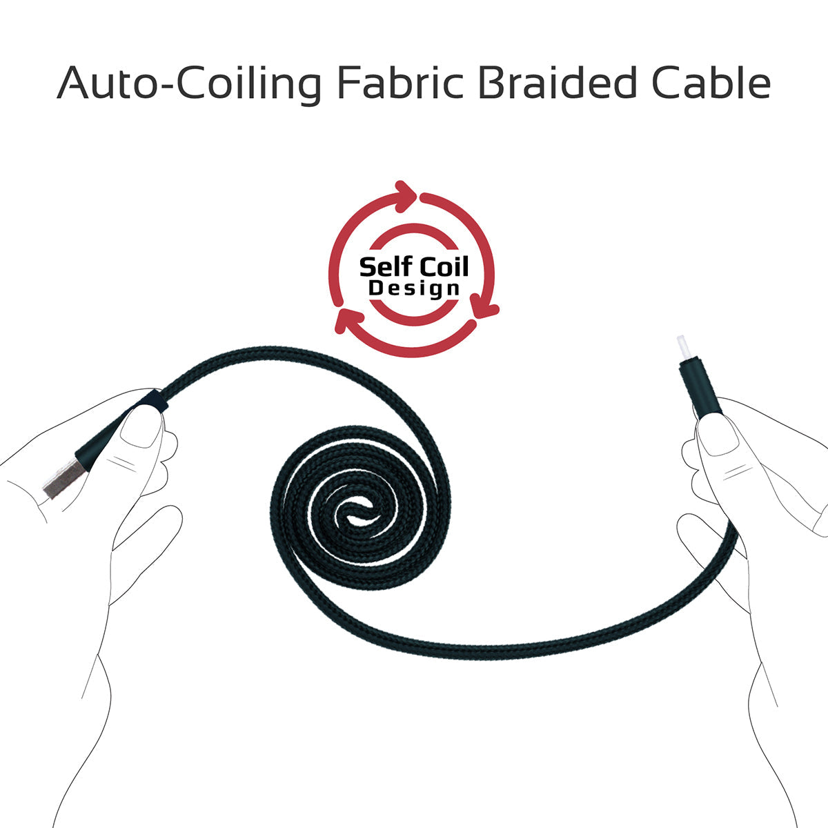 Promate - Auto-Coiling USB-C™ Cable, Premium Fabric Braided Aluminium Alloy Reversible USB-A to Type-C™ Cable With 2A Fast Charge and Sync 1.2 Meter Cord for All Type-C™ Smartphones, Tablet, Coiline-C Blue