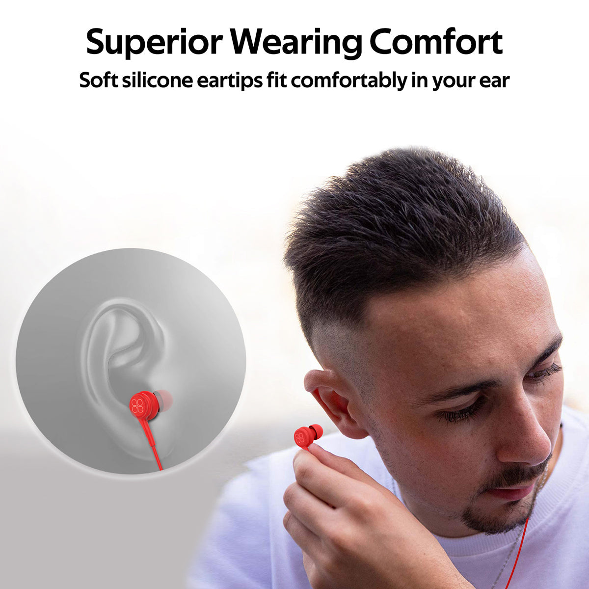 Promate - In-Ear Earphones, Universal Dynamic Hi-Res Noise Isolating Wired Earphones with Built-In Mic, Remote Control, HD Sound Quality and 1.2m Tangle-Free Cord for Smartphones, Tablets, Pc, MP3 Player, Duet Red