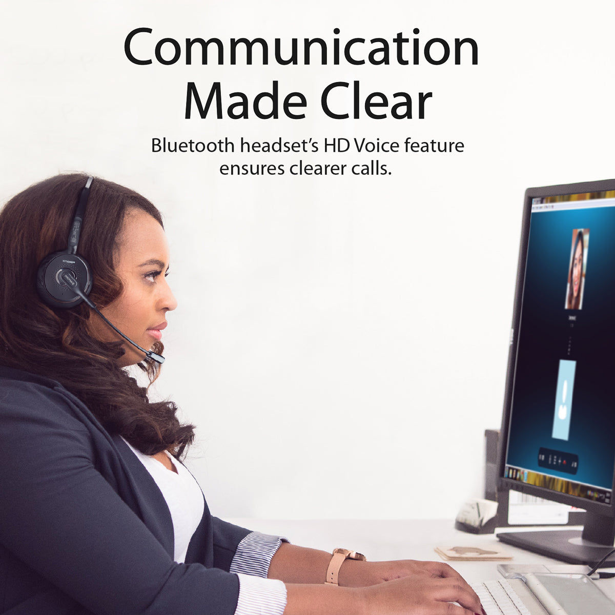 Promate - Wireless Mono Headset, Premium Bluetooth Headphone with Noise Cancelling Mic, HD Voice, Built-In Controls and Adjustable Fit Headband for Skype, Stage Speaker, Teaching, Engage