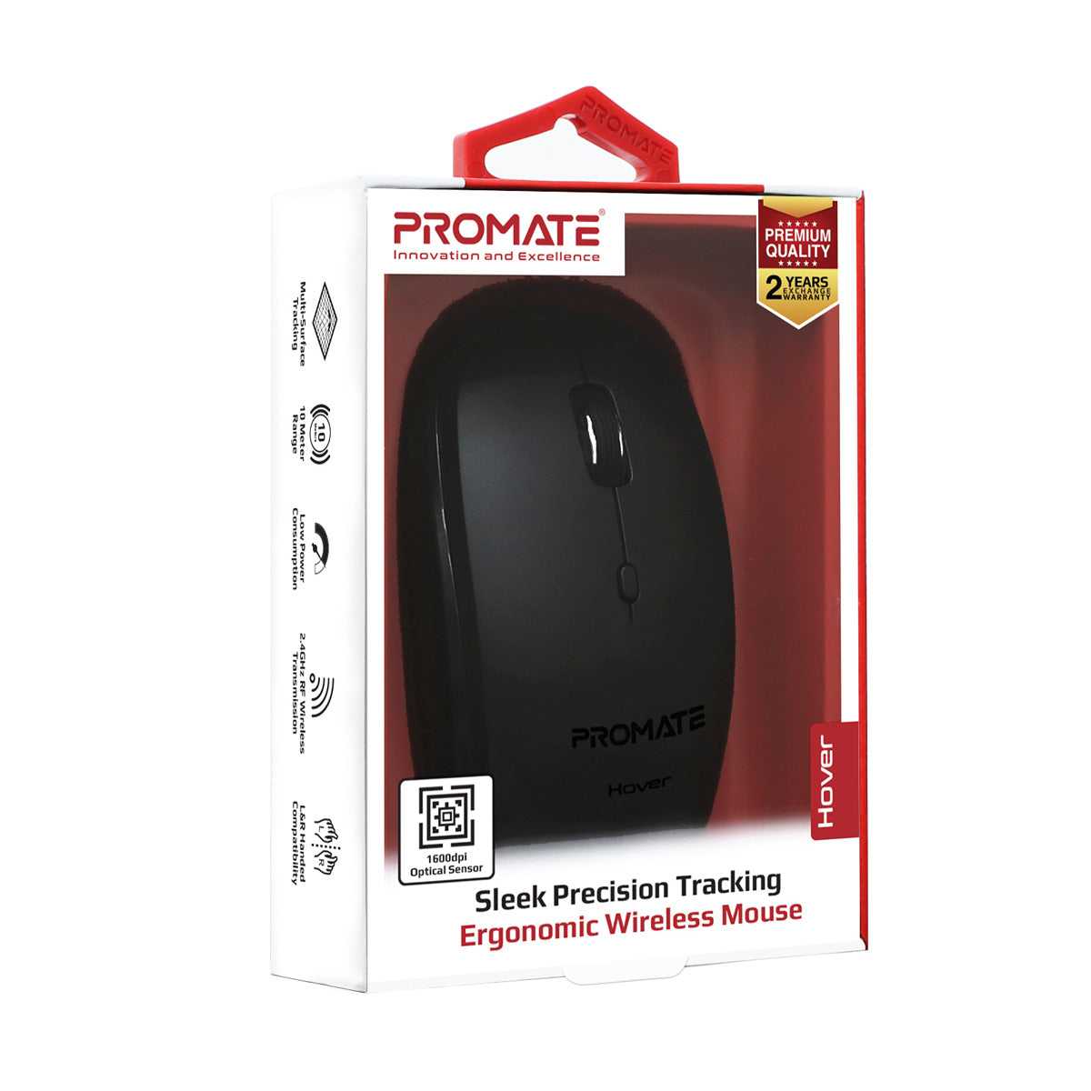 Promate - Wireless Mouse, Portable 2.4Ghz Ergonomic Precision Tracking Optical Mouse with USB Nano Receiver, 3 Adjustable Dpi Levels and Low Power Consumption for Laptops, iMac, PC, Desktop, Hover