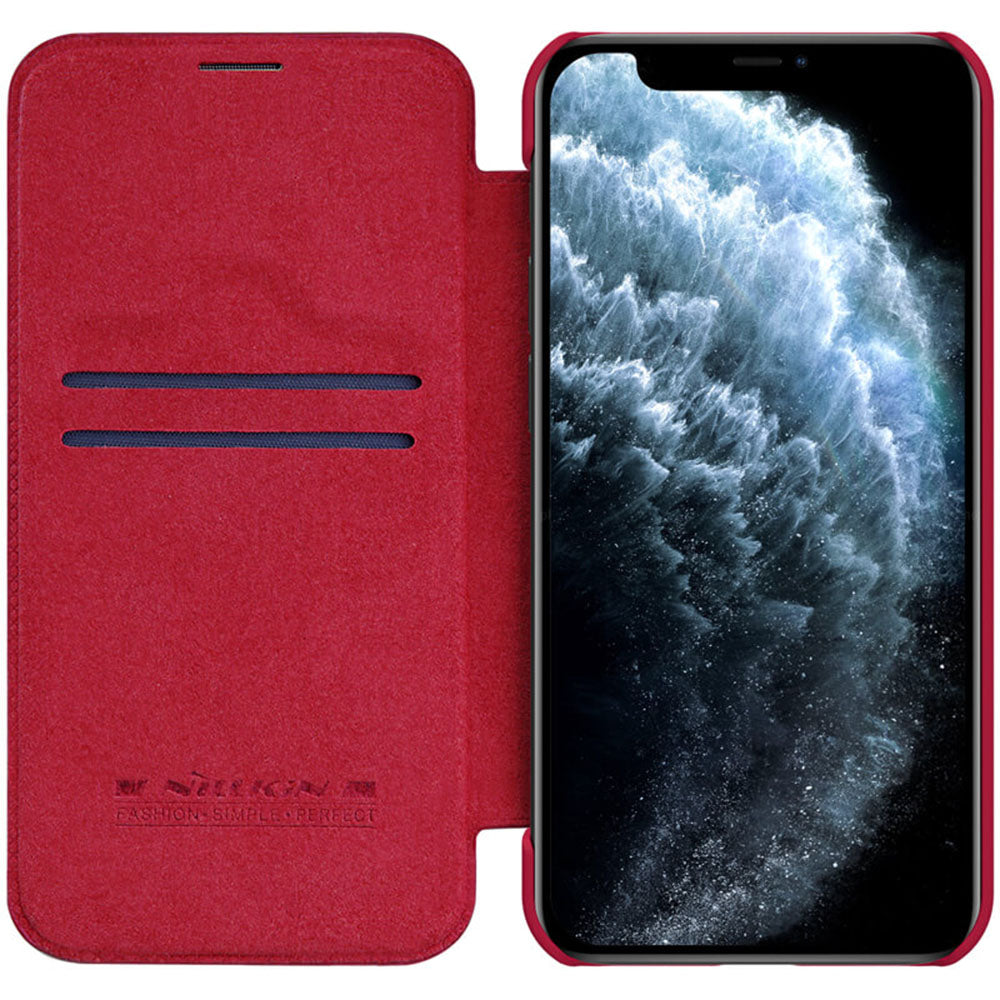 Nillkin Case for Apple iPhone 12 / iPhone 12 Pro, Qin Leather Series [With Card Holder] Stylish Cover Durable Slim PU Leather Flip Wallet Case - Red