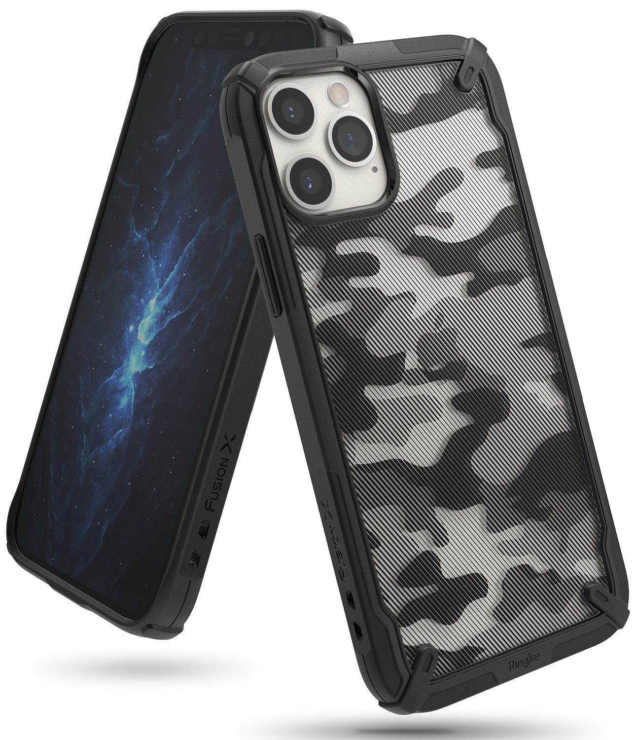 Ringke Cover for iPhone 12 / iPhone 12 Pro Case (6.1 Inch) Hard Fusion-X Ergonomic Transparent Shock Absorption TPU Bumper [ Designed Case for iPhone 12 / iPhone 12 Pro ] - Camo Black