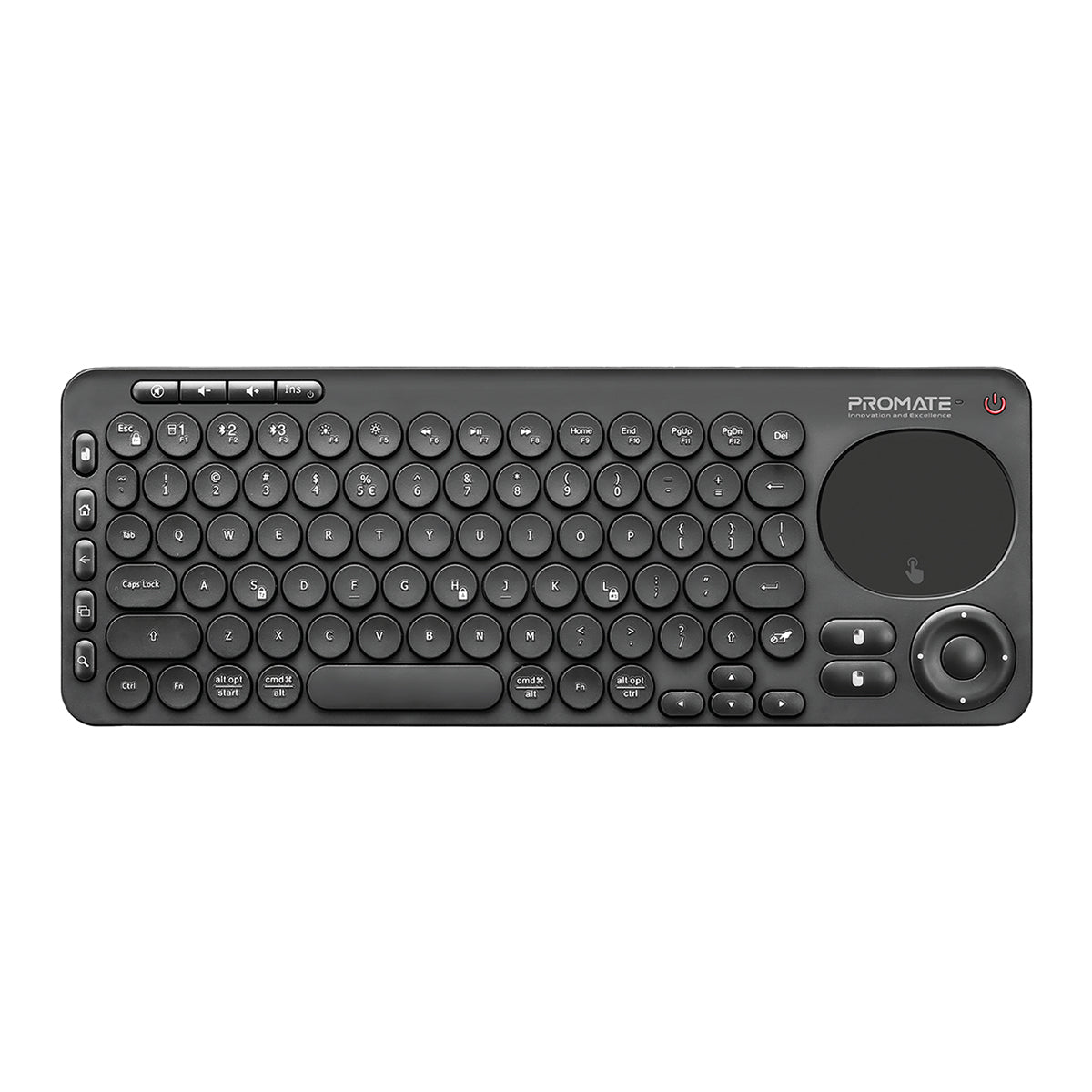 Promate Bluetooth Keyboard with Touchpad, All-In-One 2.4Ghz Wireless/Bluetooth v5.0 Multimedia Keyboard with Built-In Touchpad Mouse, Precision Tracking, Multi-Device Pairing and IR TV Remote Controller, KeyPad-1 Arabic / English