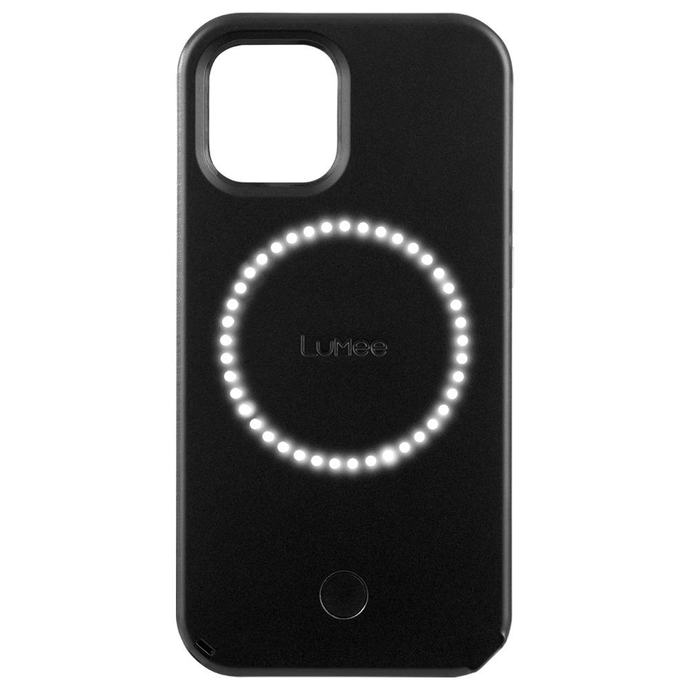 Lumee Halo Selfie Case for Apple iPhone 12 Pro Max - Studio-Like Front & Back Light w/ Variable Dimmer & Micropel AntiBacterial Protection Wireless Pass-Through Charging - Matte Black