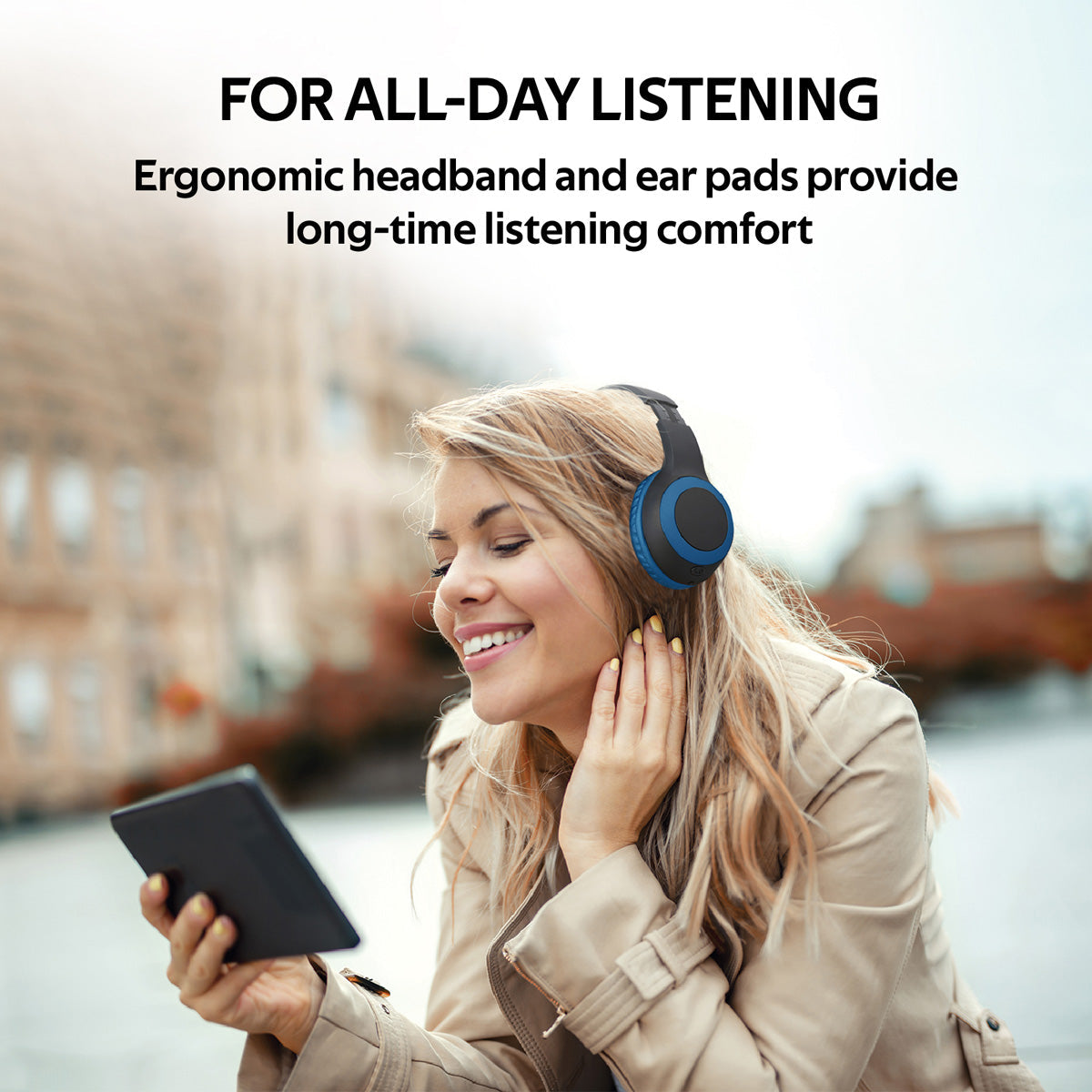 Promate - Bluetooth Headphone, Over-Ear Deep Bass Wired/Wireless Headphone with Long Paytime, Hi-Fi Sound, Built-In Mic, On-Ear Controls, Soft Earpads, MicroSD Card Slot and AUX Port for iPhone, Samsung, iPad Pro, LaBoca Blue