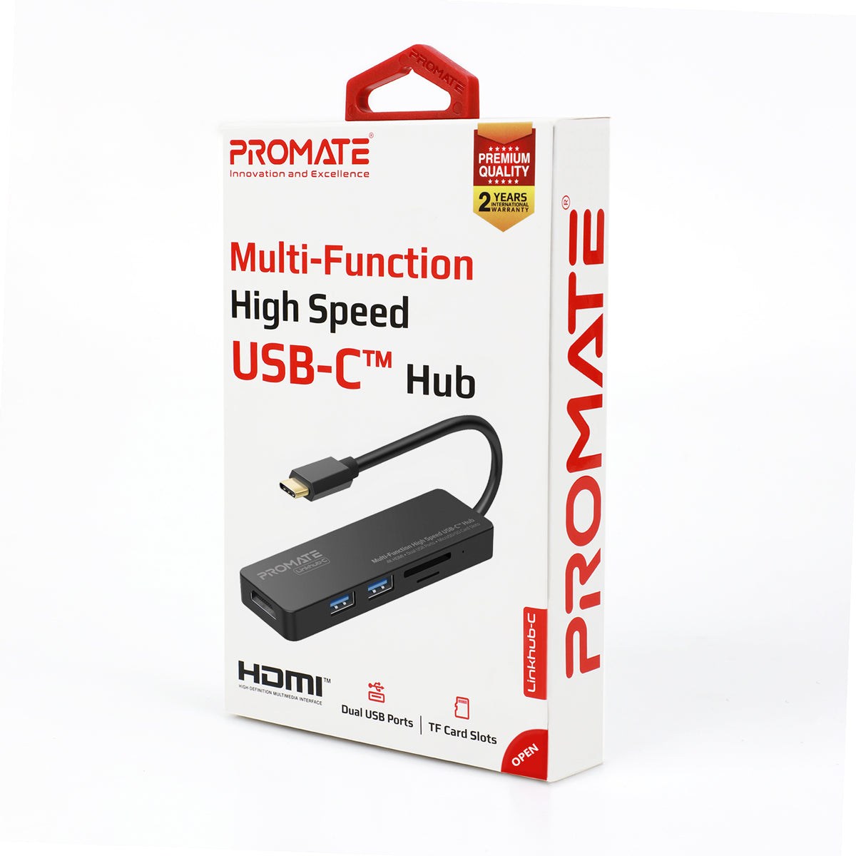 Promate - USB Type-C Hub, High-Speed USB-C Adapter with 4K HDMI Full HD Port, SD/MicroSD Card Slot, 2 USB 3.0 Port and 5Gbps Transfer Speed for MacBook Pro and Type-C laptop, LinkHub-C