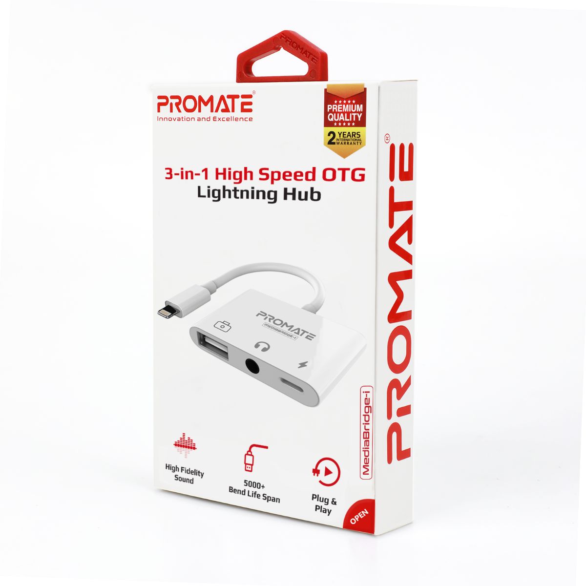 Promate - 3-in-1 Lightning OTG Adapter, Portable Lightning HUB to USB Female OTG Adapter with Charging Interface and 3.5mm Headphone Jack for iPhone, iPad, Lightning Connector Devices, MediaBridge-i