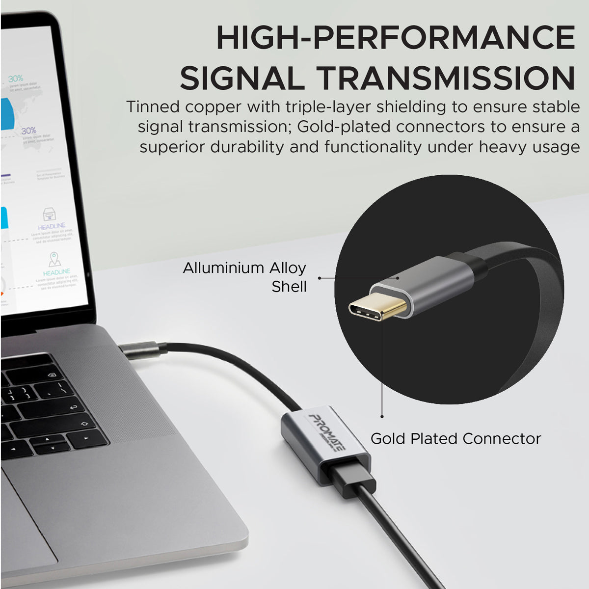 Promate - USB C to HDMI Adapter, Ultra-Compact USB Type-C™ to HDMI Adapter Converter 4k 30hz with High Definition Video for MacBook Pro, Google Chromebook, Samsung Galaxy S10+, Note 8/9, Surface Book 2, MediaLink-H1 Grey