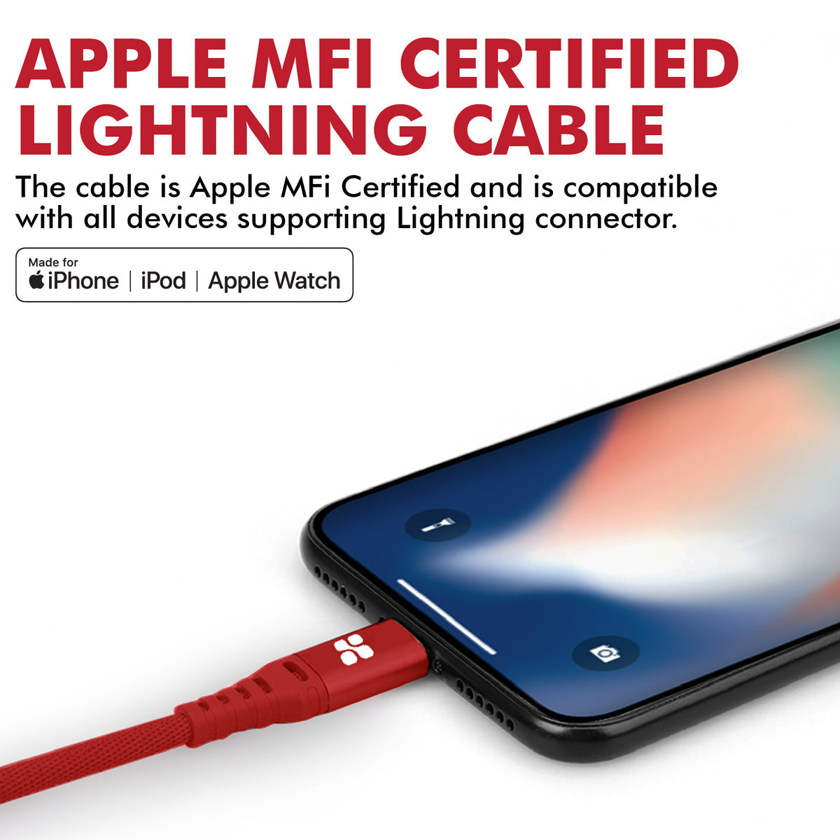 Promate - MFi Certified Lightning Cable, High-Speed 2.4A Nylon Braided USB Charging and Syncing Data Cable with 2m Tangle-Free Design and Over-Charging Protection for iPhone XS, XS Max, iPad Pro, iPod, NerveLink-i2 Red