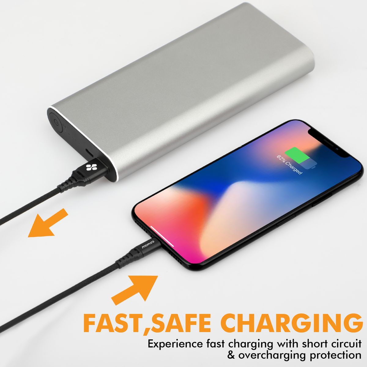 Promate - MFi Certified Lightning Cable, High-Speed 2.4A Nylon Braided USB Charging and Syncing Data Cable with 2m Tangle-Free Design and Over-Charging Protection for iPhone XS, XS Max, iPad Pro, iPod, NerveLink-i2 Black