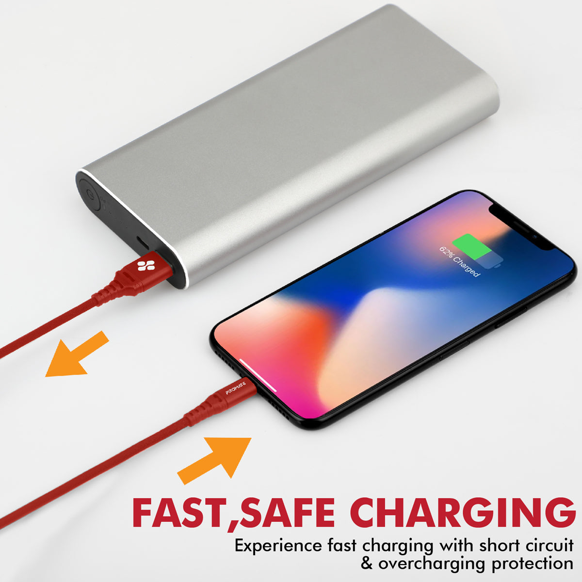 Promate - MFi Certified Lightning Cable, High-Speed 2.4A Nylon Braided USB Charging and Syncing Data Cable with 2m Tangle-Free Design and Over-Charging Protection for iPhone XS, XS Max, iPad Pro, iPod, NerveLink-i2 Red