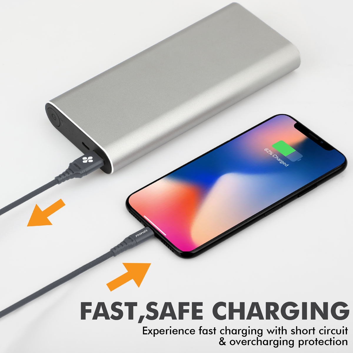 Promate - MFi Certified Lightning Cable, High-Speed 2.4A Nylon Braided USB Charging and Syncing Data Cable with 2m Tangle-Free Design and Over-Charging Protection for iPhone XS, XS Max, iPad Pro, iPod, NerveLink-i2 Grey