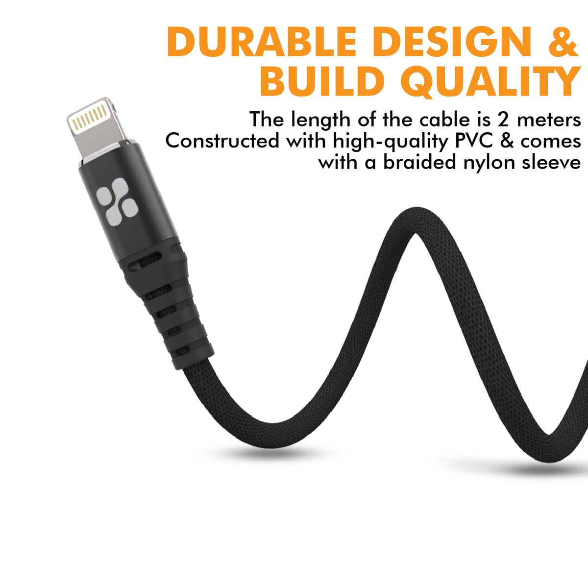 Promate - MFi Certified Lightning Cable, High-Speed 2.4A Nylon Braided USB Charging and Syncing Data Cable with 2m Tangle-Free Design and Over-Charging Protection for iPhone XS, XS Max, iPad Pro, iPod, NerveLink-i2 Black