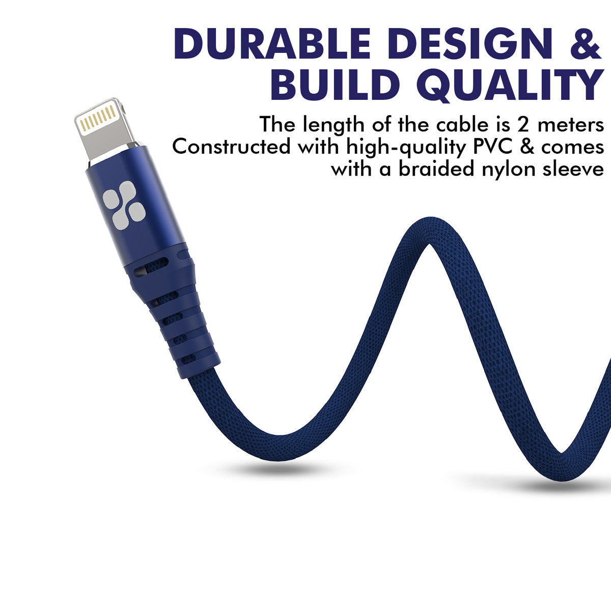 Promate - MFi Certified Lightning Cable, High-Speed 2.4A Nylon Braided USB Charging and Syncing Data Cable with 2m Tangle-Free Design and Over-Charging Protection for iPhone XS, XS Max, iPad Pro, iPod, NerveLink-i2 Blue