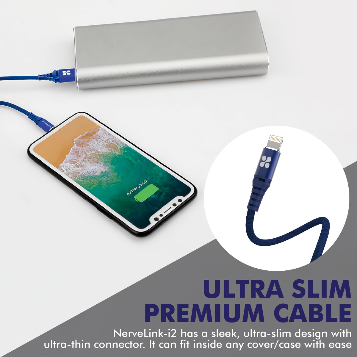 Promate - MFi Certified Lightning Cable, High-Speed 2.4A Nylon Braided USB Charging and Syncing Data Cable with 2m Tangle-Free Design and Over-Charging Protection for iPhone XS, XS Max, iPad Pro, iPod, NerveLink-i2 Blue