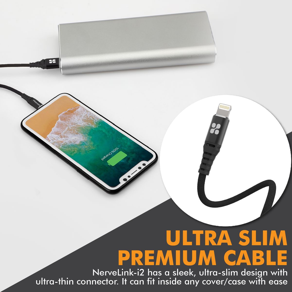 Promate - MFi Certified Lightning Cable, High-Speed 2.4A Nylon Braided USB Charging and Syncing Data Cable with 2m Tangle-Free Design and Over-Charging Protection for iPhone XS, XS Max, iPad Pro, iPod, NerveLink-i2 Black