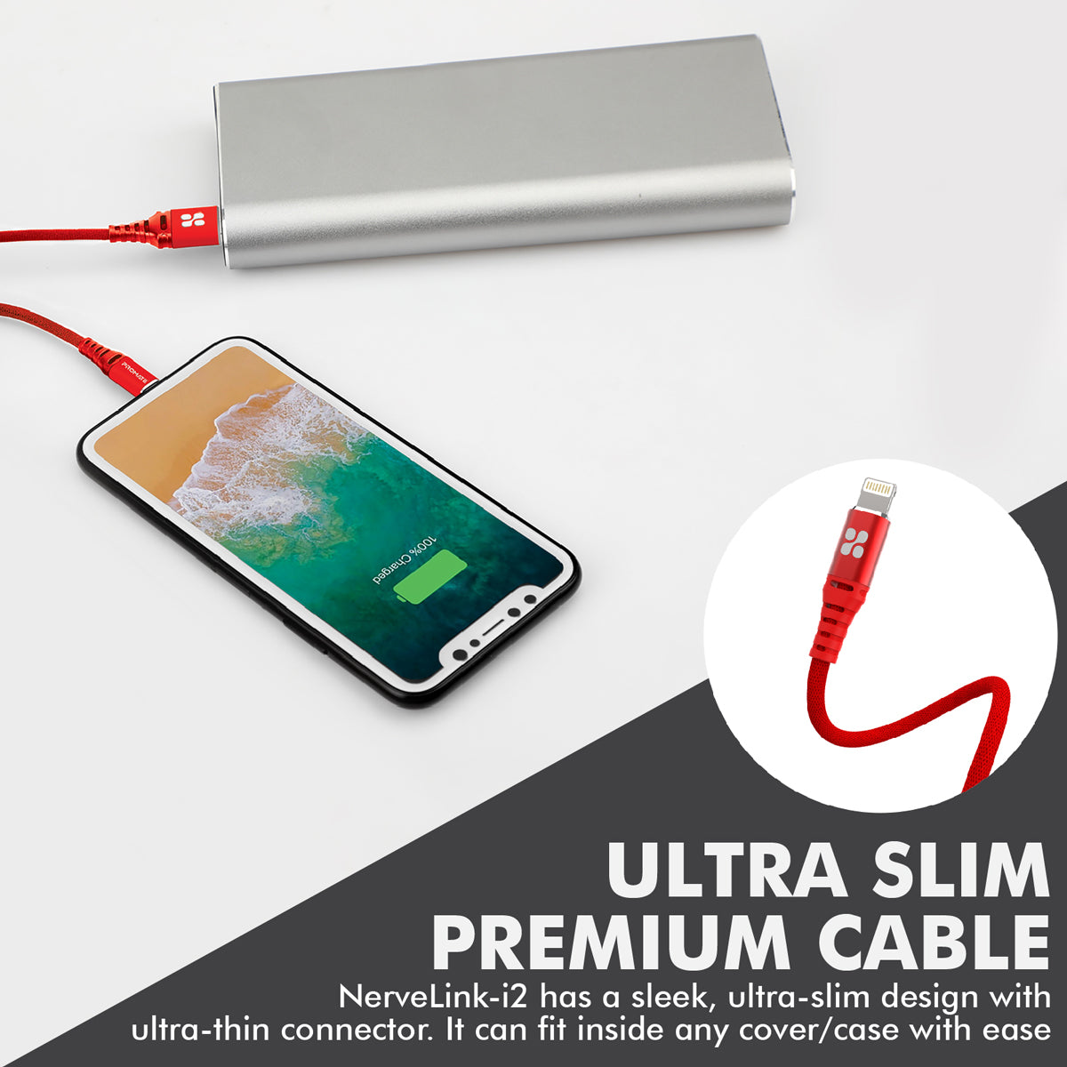 Promate - MFi Certified Lightning Cable, High-Speed 2.4A Nylon Braided USB Charging and Syncing Data Cable with 2m Tangle-Free Design and Over-Charging Protection for iPhone XS, XS Max, iPad Pro, iPod, NerveLink-i2 Red