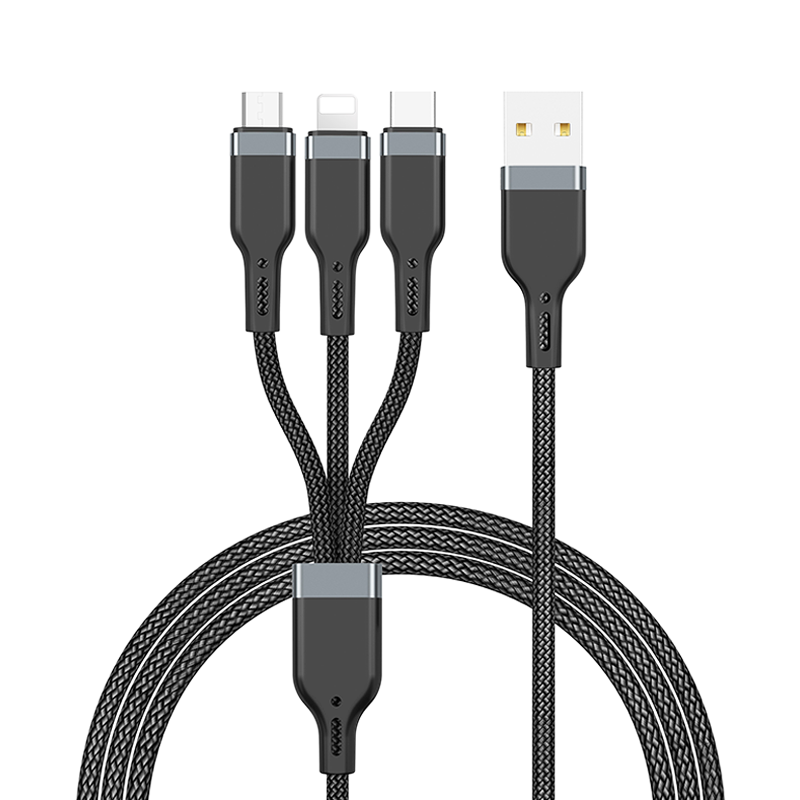 WIWU PT05 Platinum Cable 3 In 1 USB To Lightning, Micro And Type-C 1.2m- Black