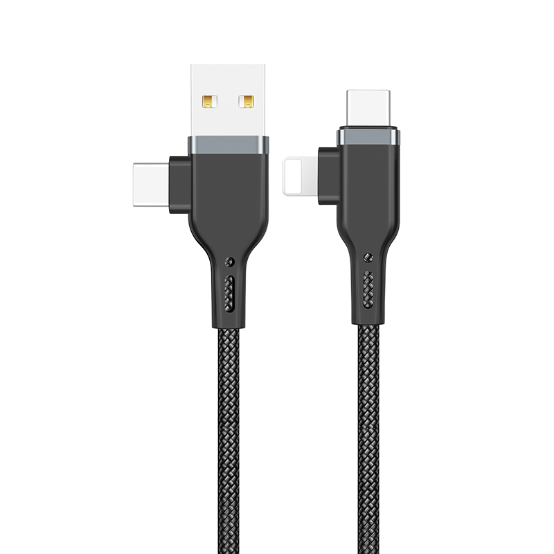 WIWU PT06 Platinum Cable 2 In 2 USB And Type-C To Type-C And Lightning 0.3m - Black