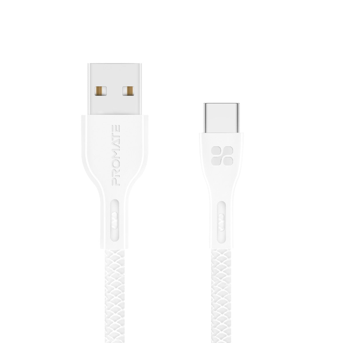 Promate - USB-C to USB-A Cable, Durable 2A Ultra-Fast Charging Cable with High-Speed Data Transfer, Over-Charging Protection, 1.2m Cord Length and Over-Charging Protection for Type-C Enabled Devices, PowerBeam-C White