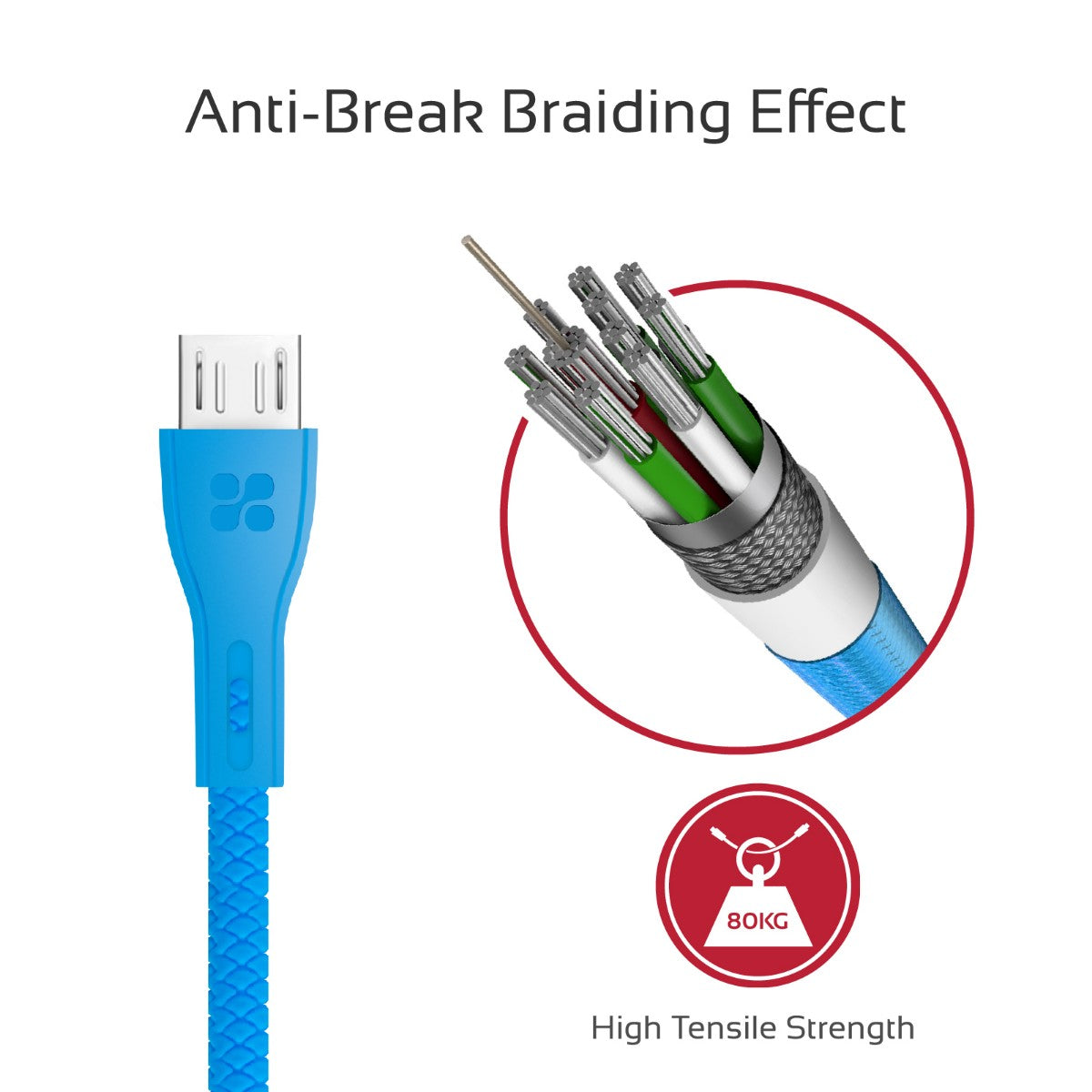 Promate - Micro-USB Cable, High-Quality Anti-Break Micro USB to USB 2.0 Cable with 2A Fast Charging Syncing Cord and 1.2m Anti-Tangle Cable for Samsung, HTC, Motorola, Nokia, MP3 Player. PowerBeam-M Blue