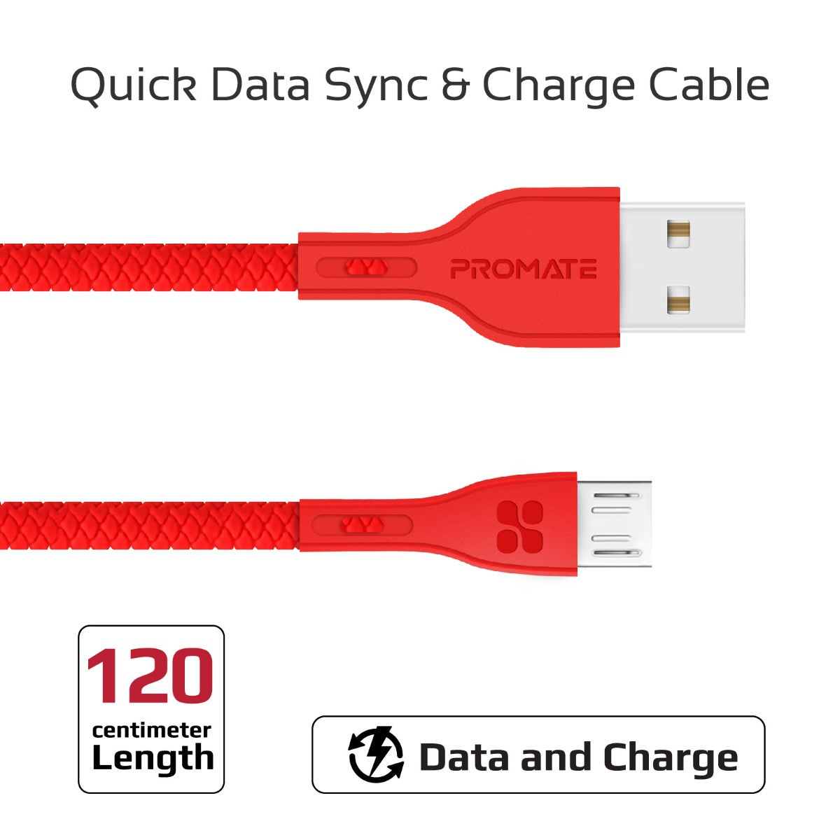 Promate - Micro-USB Cable, High-Quality Anti-Break Micro USB to USB 2.0 Cable with 2A Fast Charging Syncing Cord and 1.2m Anti-Tangle Cable for Samsung, HTC, Motorola, Nokia, MP3 Player. PowerBeam-M Red