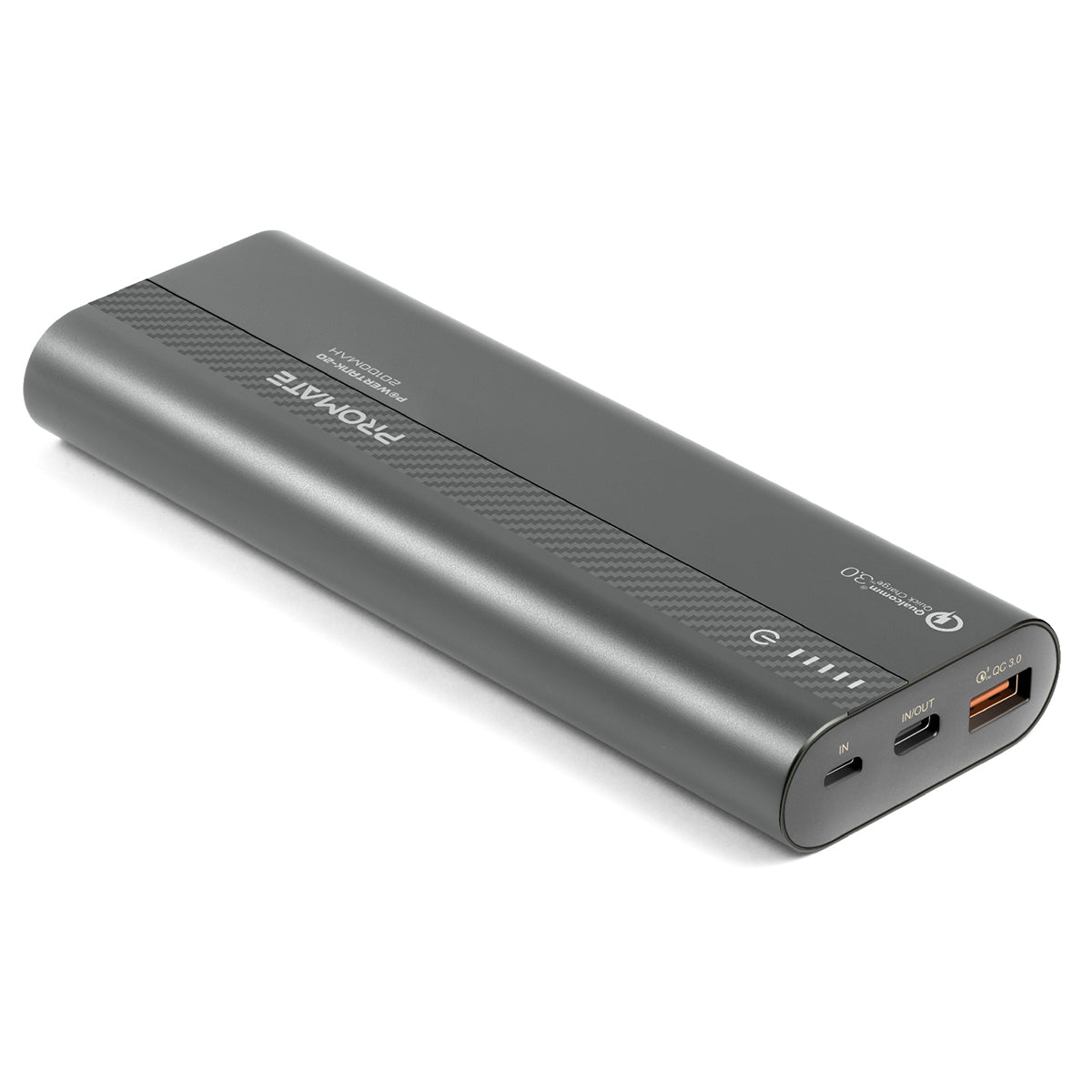 Promate - Type-C Power Delivery Power Bank, High Capacity 20000mAh Multi-Protect Universal Aluminium Power Bank with 18W Qualcomm Quick Fast Charging 3.0 Port for USB Type-C and USB Enabled Devices, PowerTank-20 Grey