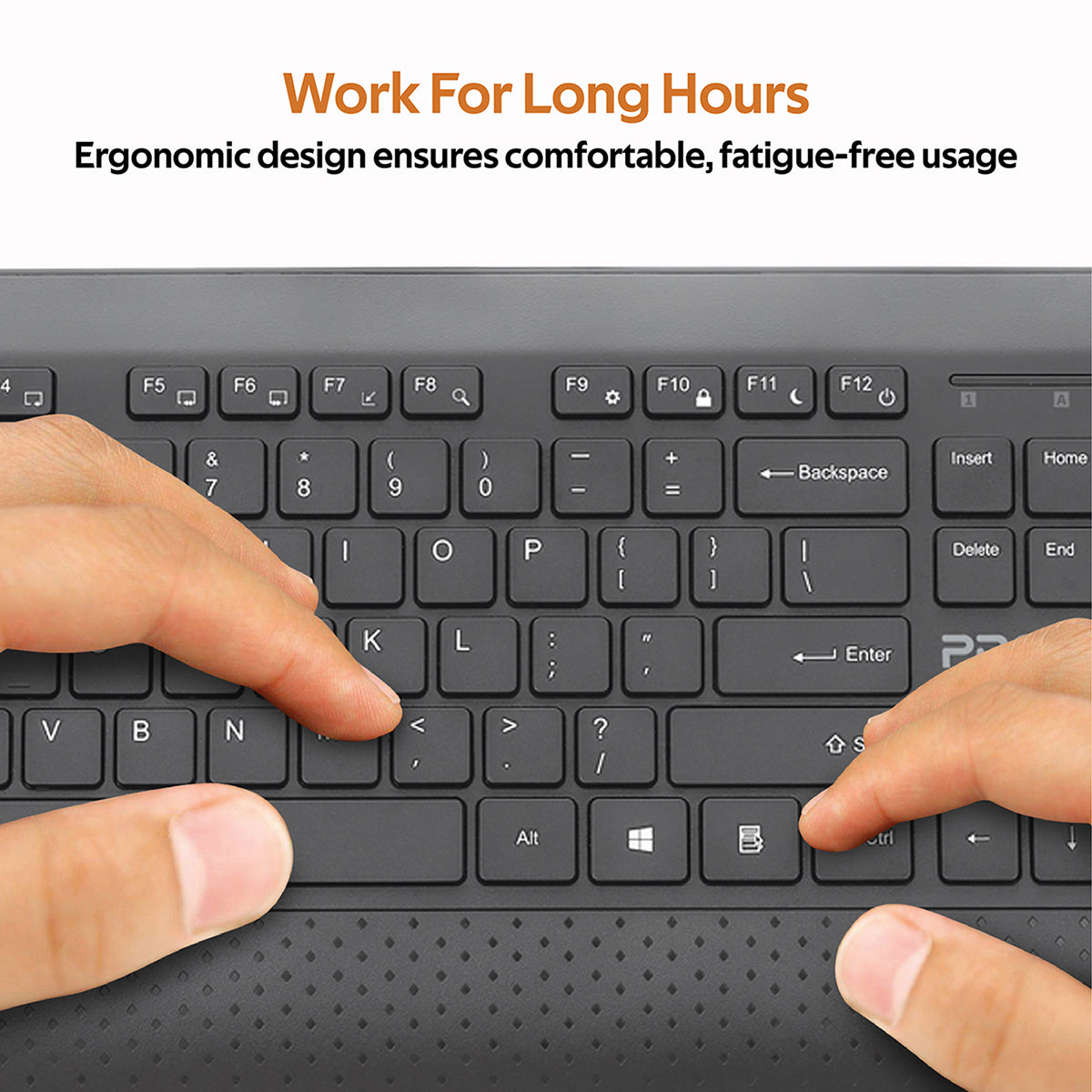 Promate Wireless Keyboard and Mouse, Ergonomic 2.4Ghz Keyboard and Mouse Combo with Palm Rest, Silent Keys, 1600Dpi Precision Tracking Mouse, Nano USB Receiver and Auto-Sleep Function for PC, Desktops, Windows, IOS, ProCombo-10 English